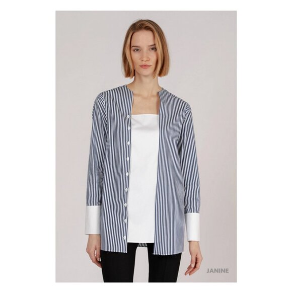 Harshman Sz. L New 100% Cotton Janine Tunic Navy Stripes Preppy Work - Picture 1 of 11